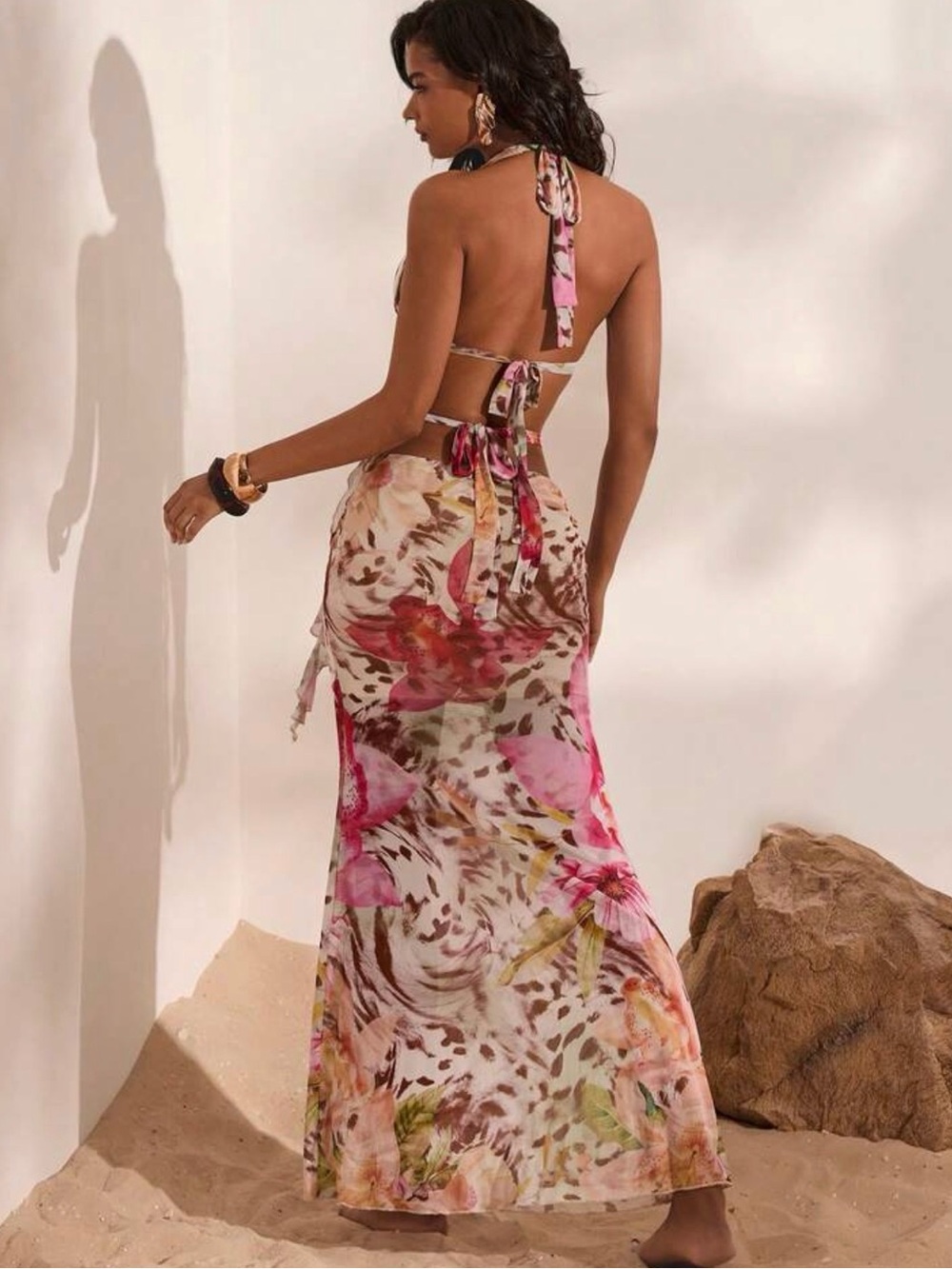 Floral Halter Cutout Maxi Dress - Pink Multi 🌺 - Picture 2 of 7